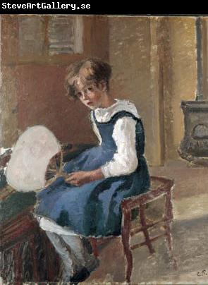 Camille Pissarro Jeanne Holding a Fan, oil on canvas painting by Camille Pissarro